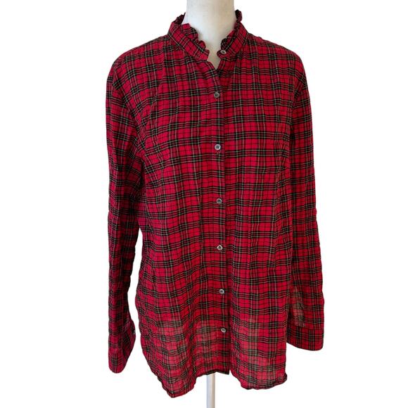 J. McLaughlin Red, Black, Yellow Tartan Plaid Button Down Size Large - Picture 1 of 6